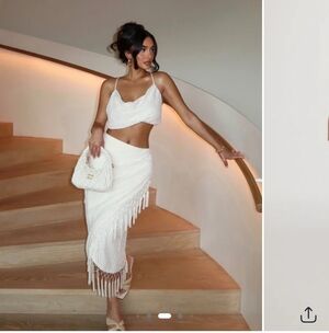 Fashion Nova Cream Asymmetrical Skirt with Fringe